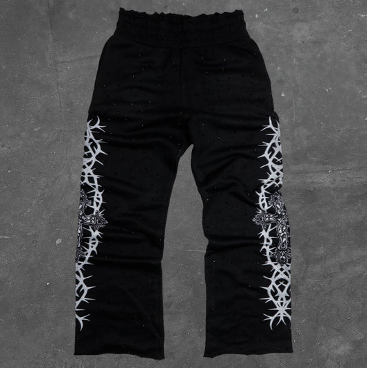 Black Thorn Cross Stoned Pant